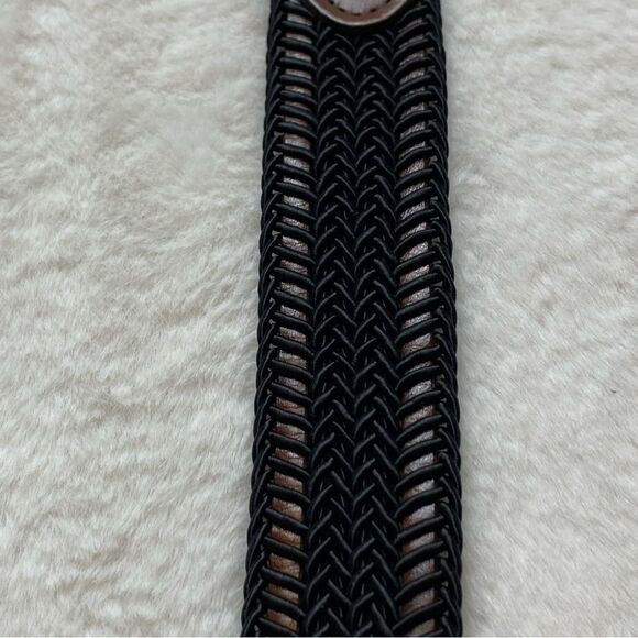 Torino Made In USA Brown Leather Black Braiding Belt Size 44 - Picture 8 of 10